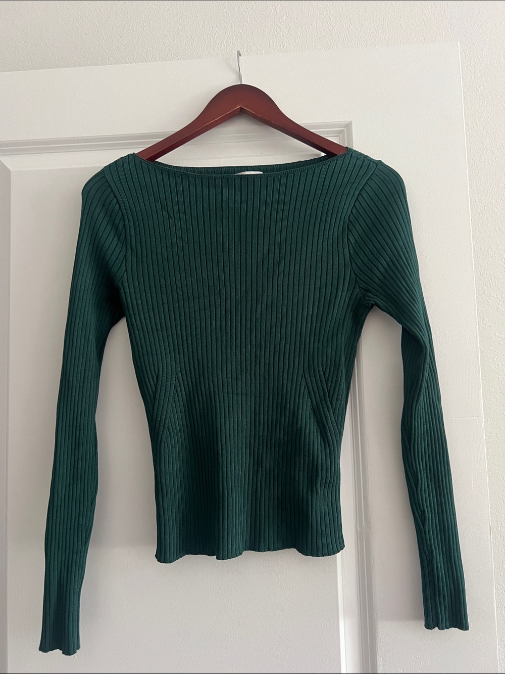 Abercrombie Ribbed Boatneck Top in Dark Green